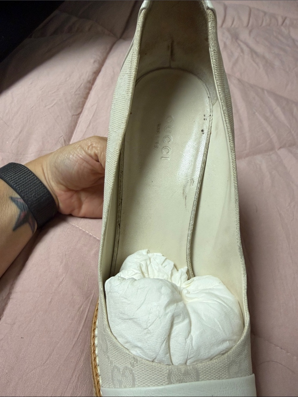 Gucci Beige Canvas Monogram Wedge Espadrilles - Picture 4 of 6